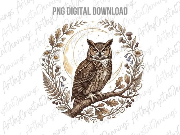 Download Mystical Floral Owl &amp; Moon Celestial PNG - Floral Collection
