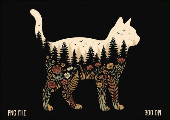 Download Nature Boho Floral Cat Silhouette Shirt - Floral Collection