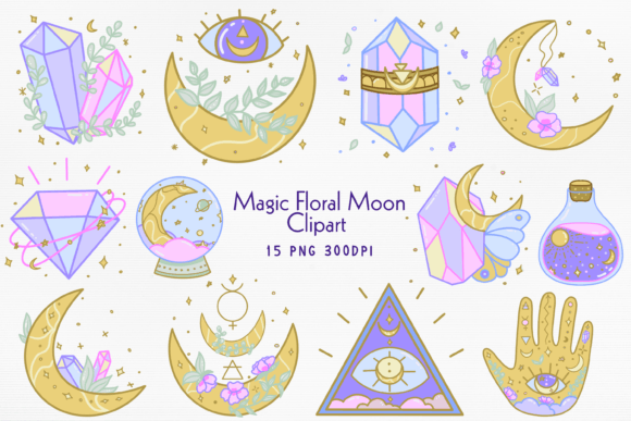 Download Magic Floral Moon Mystical PNG Bundle - Floral Collection